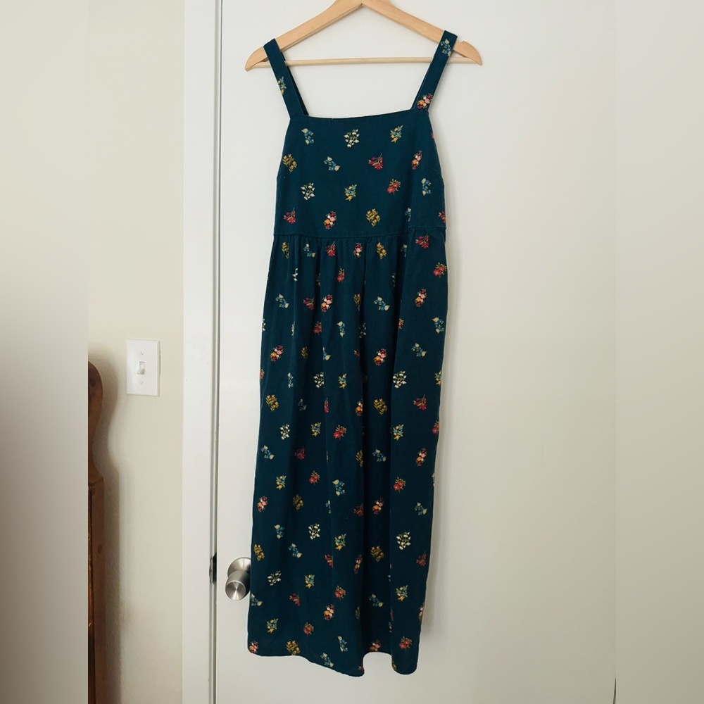 Floral linen-blend midi dress